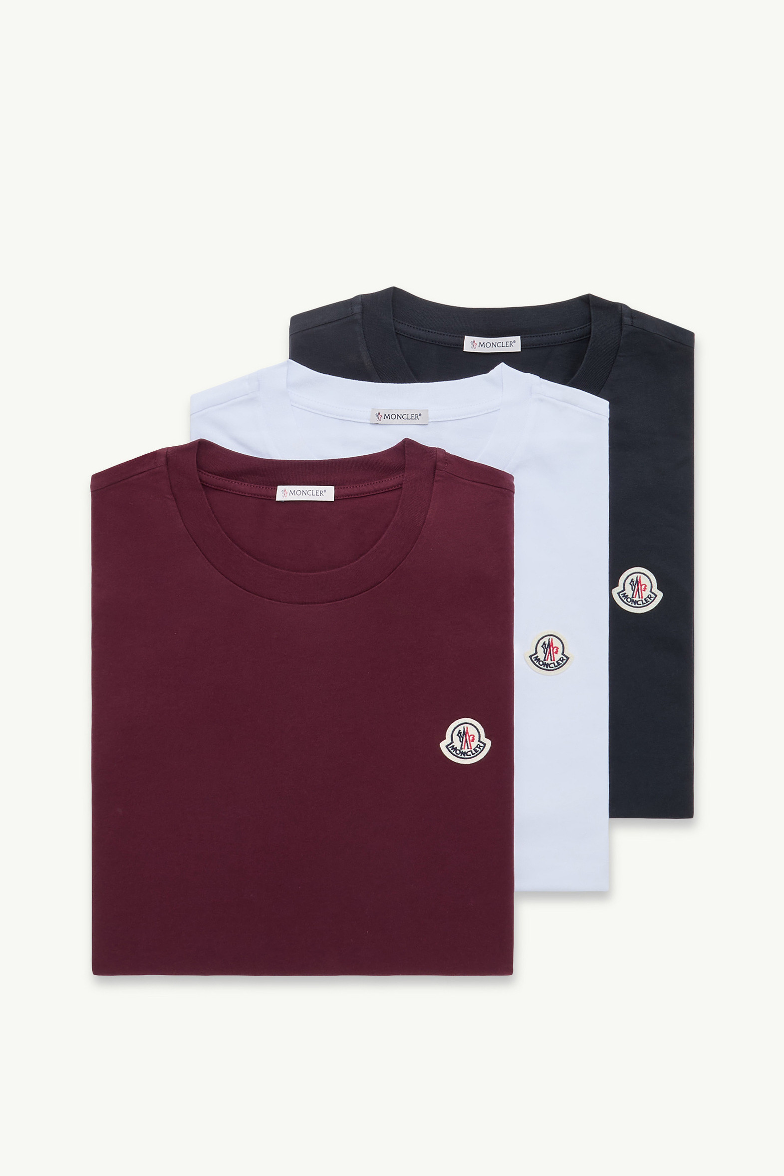 T-shirts en coton à logo (lot de 3) Hommes BLANC, BLEU MARINE ET BORDEAUX Moncler 2